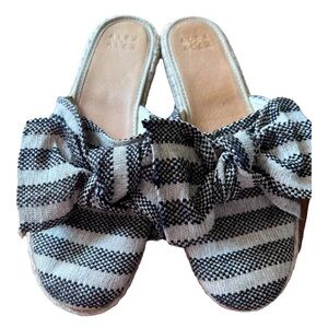 Alex + Alex Espadrille Slip On Black Tan Striped Mules Bow Size 8